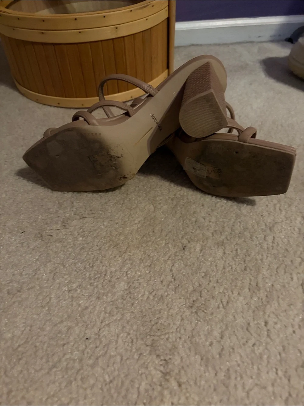 Dolce Vita Strappy Square-Toe Heeled Sandals in Taupe